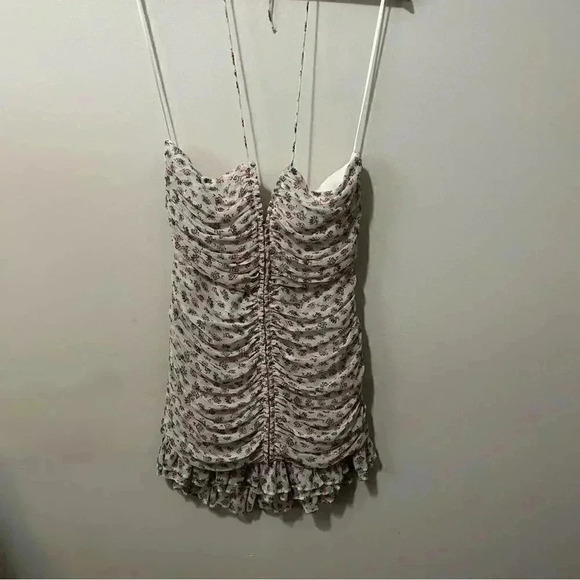 ZARA METALLIC THREAD DRAPED PRINT DRESS M - Picture 4 of 9